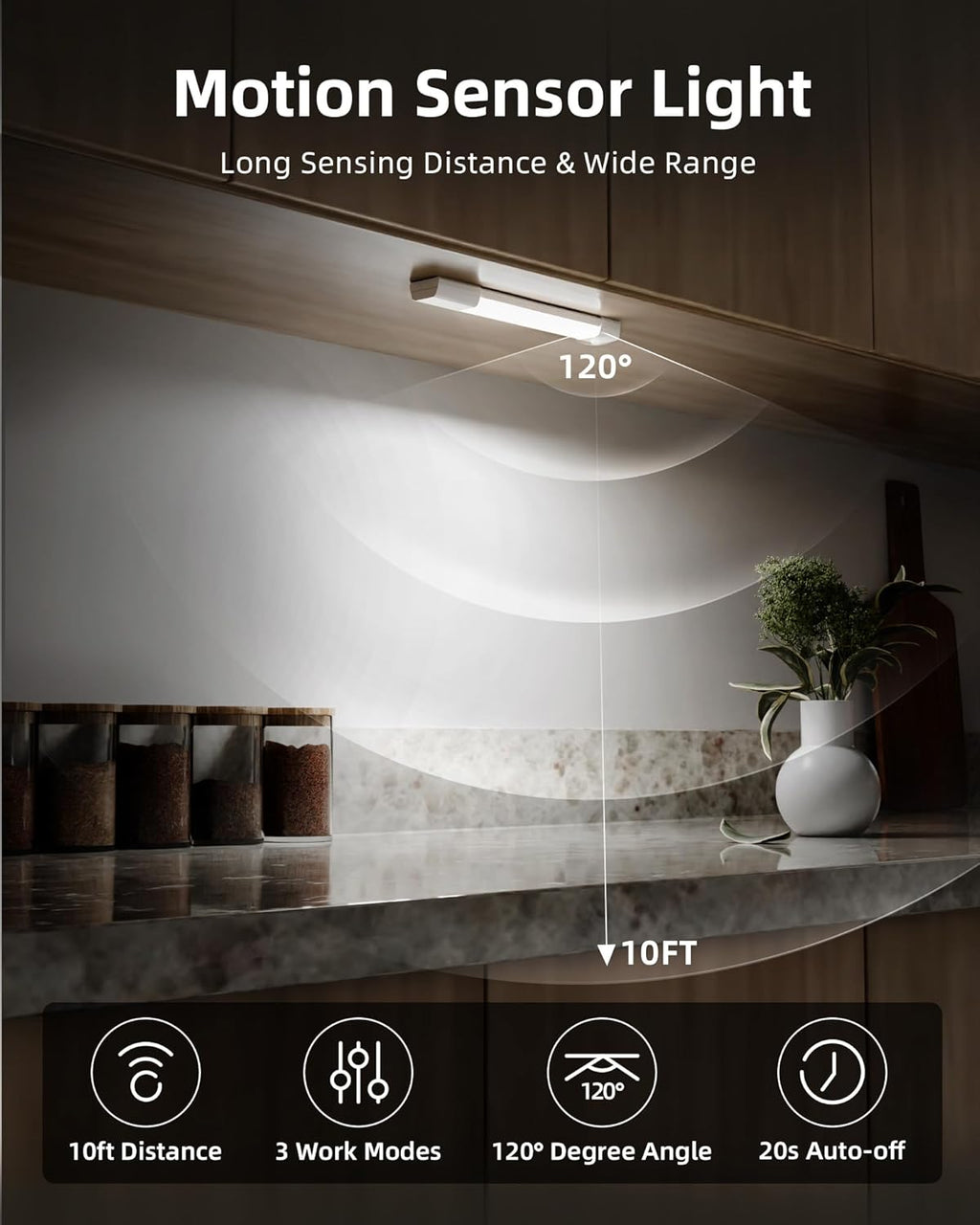 Wireless USB Rechargeable Motion Sensor LED Bar Light