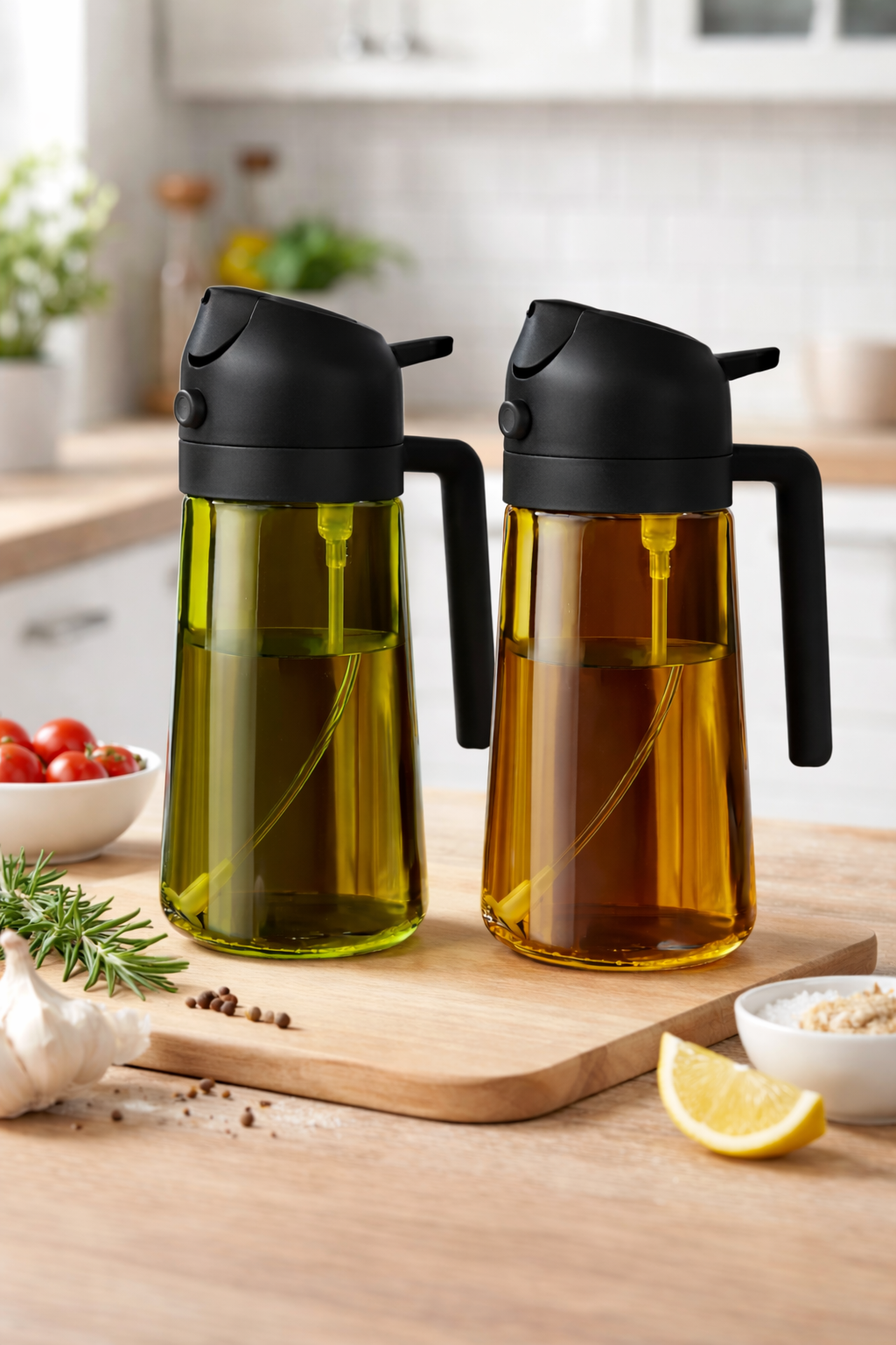 2Pc 470ml Dark Glass Oil Sprayer & Dispenser