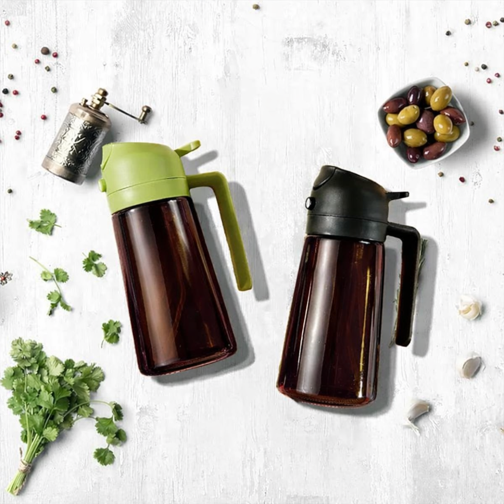 2Pc 470ml Dark Glass Oil Sprayer & Dispenser