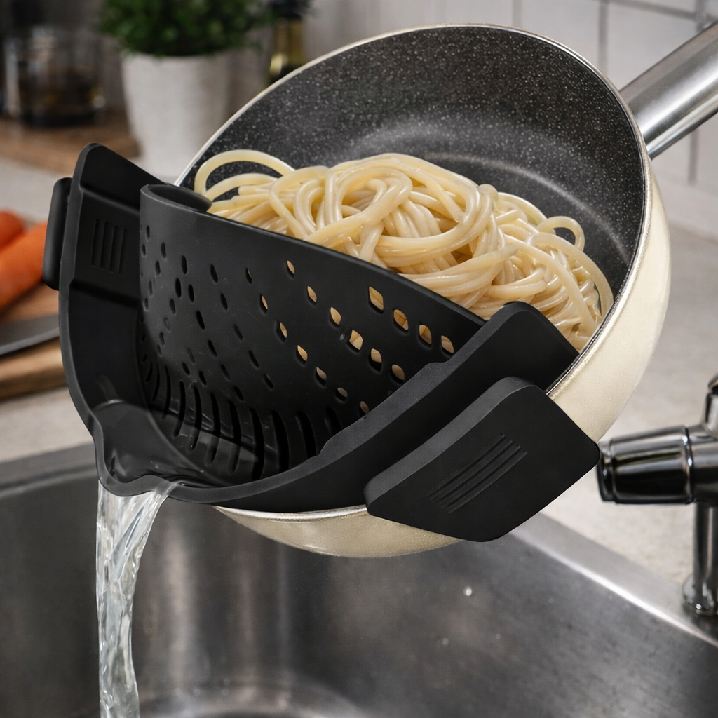 StrainLock™ - Easier Straining, Less Dishes
